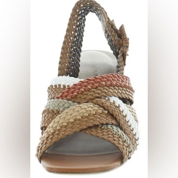 NWT - DONALD PLINER 'VARA' WOVEN LEATHER SANDAL WITH WOODEN HEEL - SIZE 6 - Picture 5 of 16